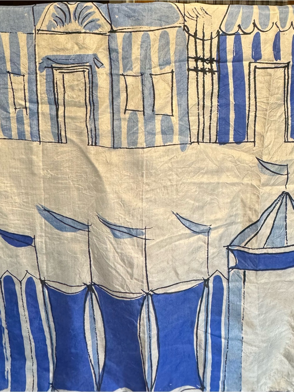 Vera Numan Silk  Blue & Cream Nautical Stripe Scarf